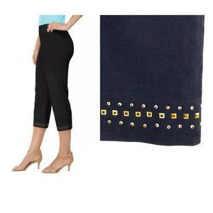 Embellished-Hem Straight-Leg Capri JM Collection - Color Black, Blue -  Size XL